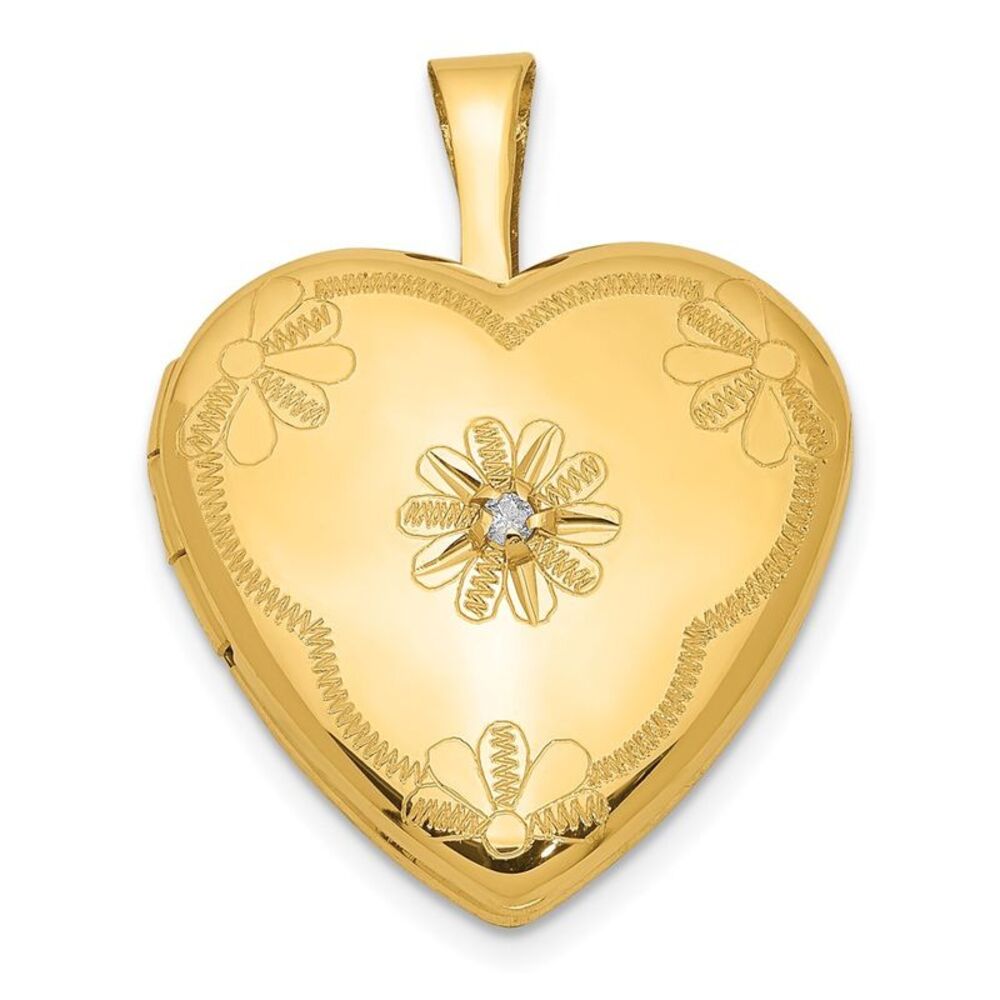 1/20 14K Gold Filled Diamond (SI1-SI2, G-I) 15mm Flower Heart Locket